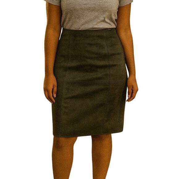 Andrew Marc suede skirt midi western style A-line Olive green SZ LG slit back - Picture 1 of 8